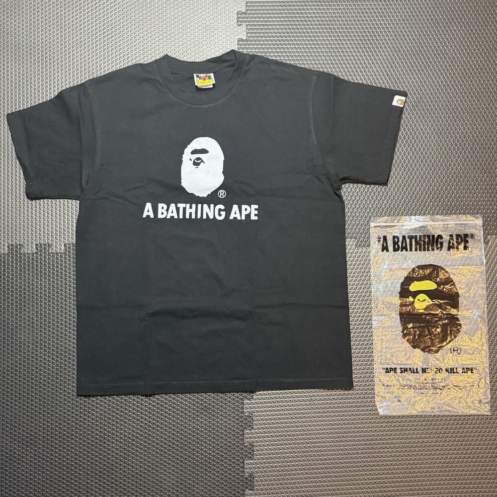 Bape Men's Black T-Shirt Short Sleeve Cotton Size L